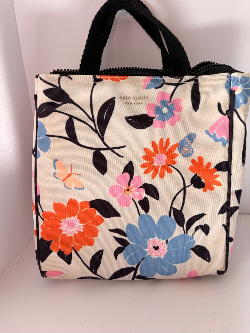 kate spade Floral Canvas Cosmetic Bag - Cream, Blue, Orange, Pink, Black